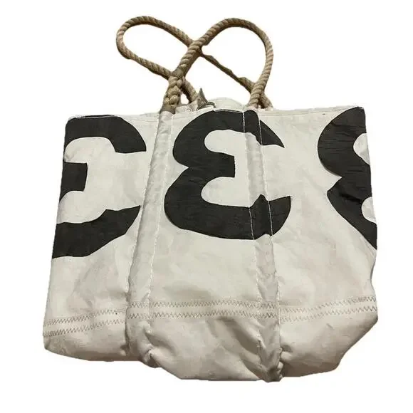 SEA BAGS of MAINE Number BUCKET HAND BAG = ROPE HANDLE =MADE OF OLD SAILS H91 - Picture 1 of 7
